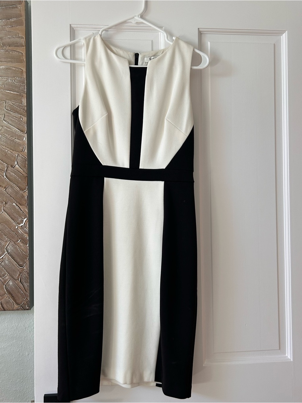 White House Black Market Black and Cream Colorblock Midi Dress